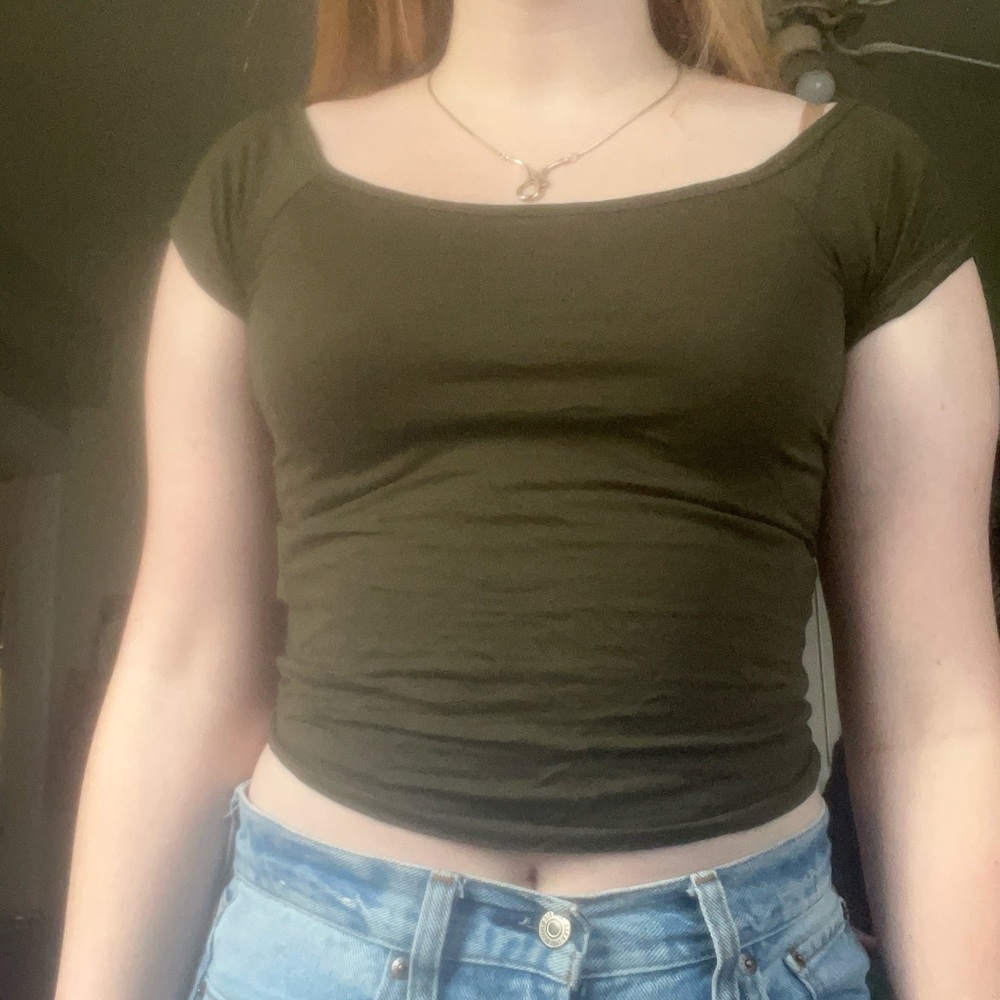 Motel Rocks Green Fitted Crop Top with Cap Sleeves